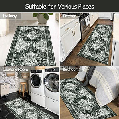 Moynesa Washable Black and White Runner Rug - 2x6 Bathroom Runner with Rubber Backing, Hallway Boho Non-Slip Non-Shedding Low Pile Accent Carpet for Laundry Room Entryway - color: Black/White, size: 2' x 6'