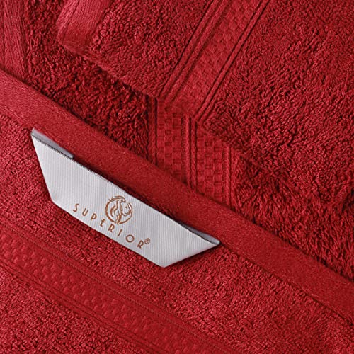 Superior Bath Towel Set, Rayon from Bamboo Cotton Blend, Ideal for Bathroom, Guest Bathroom, and Beach, Modern Style with Solid Dobby Border, Includes 4 Pieces; Bath Towels, Crimson