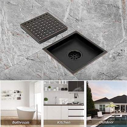 ELLO&ALLO 6 Inch Square Shower Floor Drain with Flange,Removable Quadrato Pattern Grate, SUS 304 Stainless Steel in Oil Rubbed Bronze - color: Oil Rubbed Bronze, size: 6 Inch Grid Cover