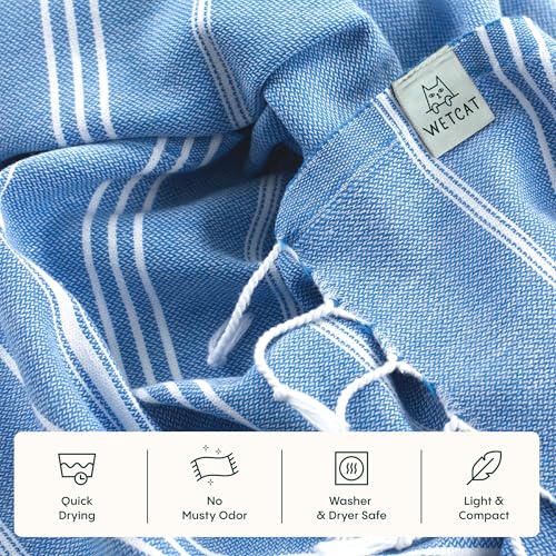 WETCAT Turkish Hand Towels with Hanging Loop, Set of 2 (20" x 30") 100% Turkish Cotton, Pre-Washed, Quick Drying, for Kitchen or Bathroom - Blue - color: Blue