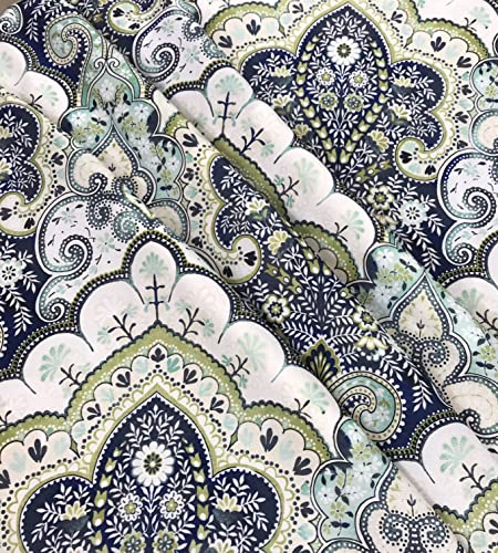 Hotel Quality Fabric Bathroom Shower Curtain: Floral Paisley Moroccan Damask (72 x 70 inches) - color: Blue, Green,aqua