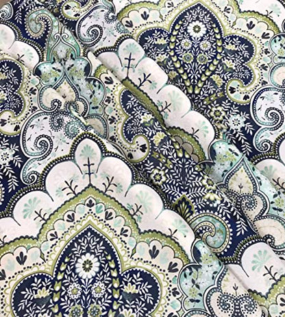 Hotel Quality Fabric Bathroom Shower Curtain: Floral Paisley Moroccan Damask (72 x 70 inches) - color: Blue, Green,aqua