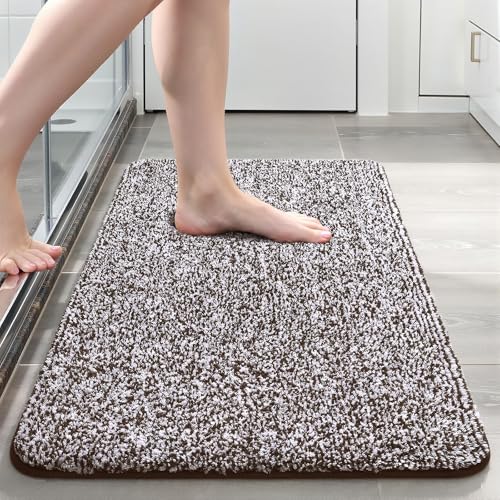 Bathroom Rug 24x36 Inch, Soft Absorbent Bath Rugs for Shower Floor | Non Slip Washable Bath Rugs, Luxury Plush Thick Microfiber Bath Mat for Tub Sink Vanity, Brown and White - color: Brown and White, size: 24" x 36"