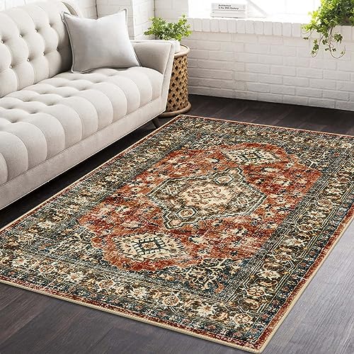 Lahome Oriental Washable Rug, 3x5 Rugs for Living Room Entryway Non Slip | Vintage Soft Pet Friendly Entry Mat Throw Carpet for Entry Bedroom Dinning Room Eleanor Brick, Red - color: Brick Red, size: 3' x 5' (Rectangular)