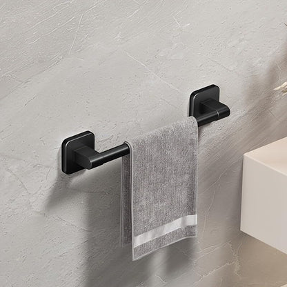 1pc Contemporary Black Metal Towel Bar Rack that Adheres Without Drilling, Featuring a Hand Towel Hook, Suitable for Storing Towels in The Bathroom and Kitchen