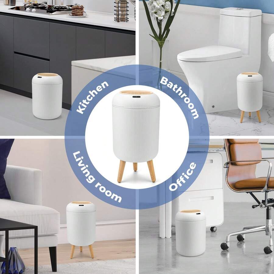 Smart Sensor Trash Can Hands-Free Auto Open Lid Odor Seal | Infrared Motion Sensor, Waterproof Plastic, 6-Second Auto Close, Versatile Indoor Use, Wooden Legs Design