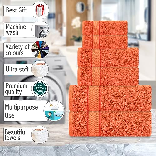 CRAFTBERRY- 6 Piece Cotton Bath Towel Set- 2 Bath - 2 Hand - 2 Face, Orange | 100% Cotton • Thick & Plush • Hotel Quality • Ultra Soft • Highly Absorbent • Quick Dry • Low Lint • Machine Washable - color: Saffron