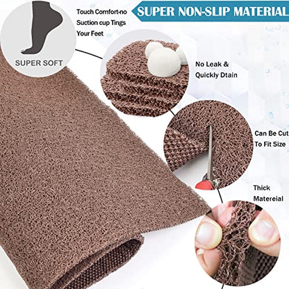 godehone Shower Mats Non Slip Without Suction Cups, PVC Loofah Bathroom Mats, Loofah Mats for Shower and Bathroom, Quick Drying, 23.6× 47.2 Inch, Brown - color: Brown, size: 47.2" x 23.6" (Rectangular)