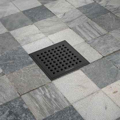 Square Shower Drain w/PVC Bonding Flange Base, 6" Matte Black | 304 Stainless Steel Drain w/ Drain Key for Low Profile Shower Tiles, CUPC Certified - color: Black6"