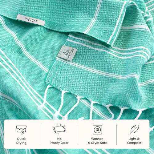 WETCAT Turkish Hand Towels with Hanging Loop, Set of 2 (20" x 30") 100% Turkish Cotton, Pre-Washed, Quick Drying, for Kitchen or Bathroom - Mint Green - color: Mint Green