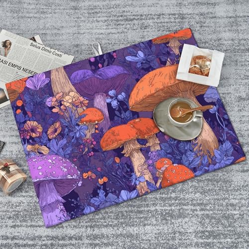 Mushroom Pattern Dish Drying Mat for Kitchen Counter Absorbent Microfiber Reversible Fast Drying Pad Countertop Protector Extra Large 18"x24"Dish Mat - color: Purple-Mushroom