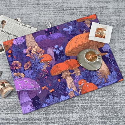 Mushroom Pattern Dish Drying Mat for Kitchen Counter Absorbent Microfiber Reversible Fast Drying Pad Countertop Protector Extra Large 18"x24"Dish Mat - color: Purple-Mushroom