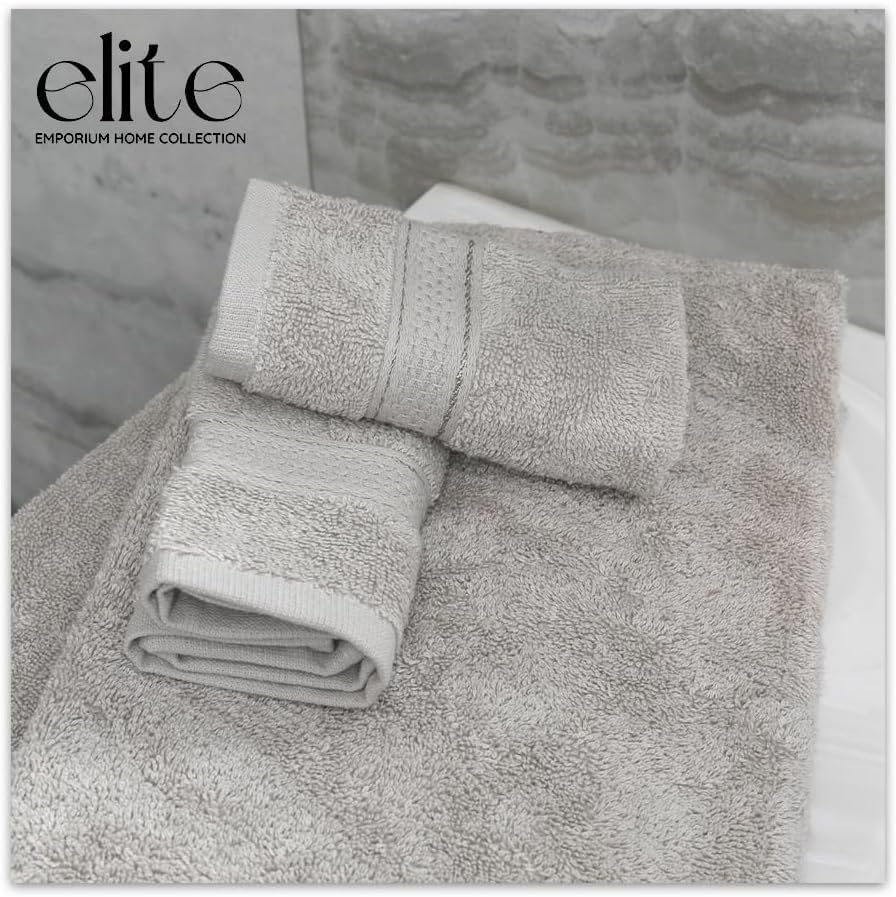 ELITE Emporium Home Collection 8-Piece Cotton Bath Towel Set - Ultra Soft, 550 GSM, Quick-Dry Towels - Bath Sheet, Bath Towels, Hand Towels, Washcloths, Bath Mat - Luxury Bathroom Towel Set (Silver) - color: Silver