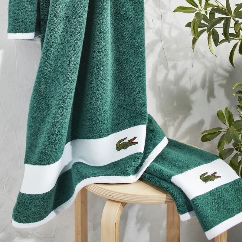 Lacoste Sport Stripe 6-Piece Luxury Cotton Towel Set – Made with 100% Soft Supima Cotton, Absorbent & Quick-Drying, Includes 2 Bath Towels, 2 Hand Towels, 2 Washcloths, Croc Green - color: Croc Green