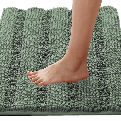 H.VERSAILTEX Bathroom Rugs Bath Rugs Non Slip Bath Mats Extra Thick Chenille Striped Rug 17" x 24" Absorbent Soft Shaggy Washable Dry Fast Bath Mats for Bathroom Floor - Green Bay - color: Green Bay, size: 17" x 24"