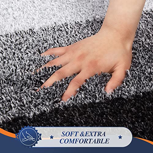 Walensee Contour Rug (20 x 24, Ombre Black) - Non Slip, Water Absorbent, Soft Microfiber Shaggy Bath Mat, Machine Washable, U Shape Toilet Rug - color: Ombre Black, size: 20" x 24" Contour