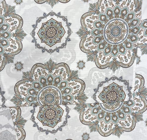 Hotel Quality Fabric Bathroom Shower Curtain: Floral Damask - Blue, Green, Brown, Taupe and Creme (72 x 70 inches) - color: Kaleidoscope