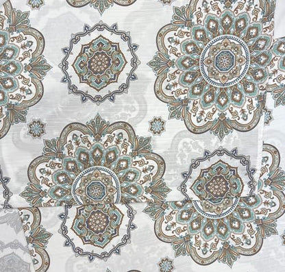 Hotel Quality Fabric Bathroom Shower Curtain: Floral Damask - Blue, Green, Brown, Taupe and Creme (72 x 70 inches) - color: Kaleidoscope