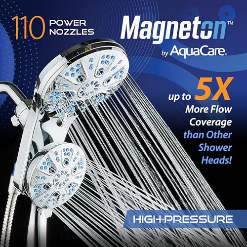 AquaCare Magneton 48-Mode High Pressure Rain & Handheld Shower Head Combo | Space-age Magnetic Guidance Docking, Dual 6-mode Heads with Hygienic Jets, Extra-long 6 ft. Stainless Steel Hose / Chrome - color: Chrome