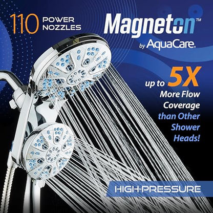 AquaCare Magneton 48-Mode High Pressure Rain & Handheld Shower Head Combo | Space-age Magnetic Guidance Docking, Dual 6-mode Heads with Hygienic Jets, Extra-long 6 ft. Stainless Steel Hose / Chrome - color: Chrome
