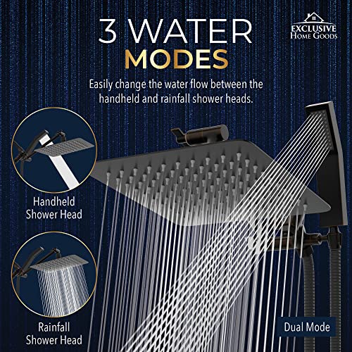 All Metal Shower Head 8" Dual Square Shower Head With Handheld Wand 71in Hose Set, High Pressure Rain Shower Heads Combo, 3-Way Diverter Rainfall Showerhead with Adjustable Extension Arm - color: Oil Rubbed Bronze, size: 8 Inches, 2.5 GPM