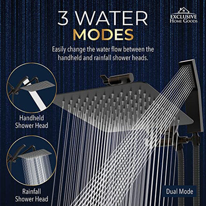 All Metal Shower Head 8" Dual Square Shower Head With Handheld Wand 71in Hose Set, High Pressure Rain Shower Heads Combo, 3-Way Diverter Rainfall Showerhead with Adjustable Extension Arm - color: Oil Rubbed Bronze, size: 8 Inches, 2.5 GPM