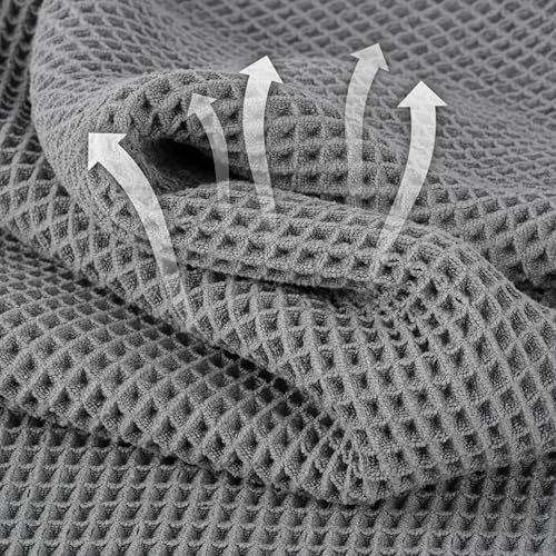 Microfiber Waffle Hand Towels, 2 Pieces, Soft, Absorbent, Fast Drying, Lint Free 430 GSM (Gray) - color: Gray