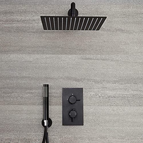 Voolan Rain Shower head, High Pressure Shower Head Made of 304 Stainless Steel, Relaxed Shower Experience Even at Low Water Flow and Pressure (10" Black) - color: Matte Black, size: 10 Inch