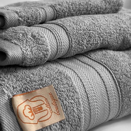 100% Egyptian Cotton Towel Set, 600 GSM, Double Twisted Yarns, Ultra Soft & Highly Absorbent Towels, Made in Egypt. (Grey, Single Set Cotton Towels) - color: Grey