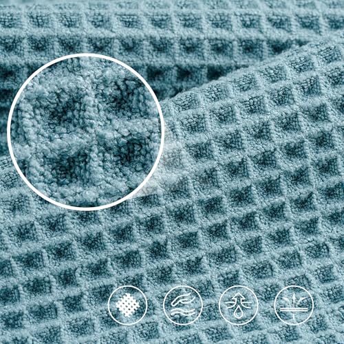 POLYTE 430 GSM Poly Blend Microfiber Quick Dry Waffle Bath Towel, 30x60 in | 4 Pack, Oversize, Lint Free, Body Towel - color: Green