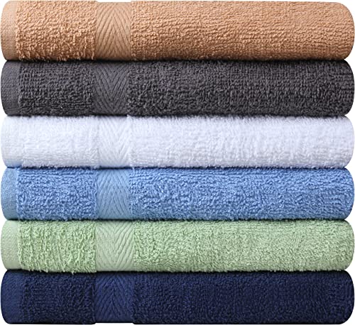 Towel and Linen Mart 100% Cotton 6 Pack Bath Towel Set, Quick Dry, Super Absorbent, Light Weight, Soft, (27 x 54 Pack of 6) Beige, White, Grey, Sky Blue, SAGE Green, Navy - color: Beige , White , Grey , Sky Blue , Sage Green , Navy, size: 27 x 54 6 pack