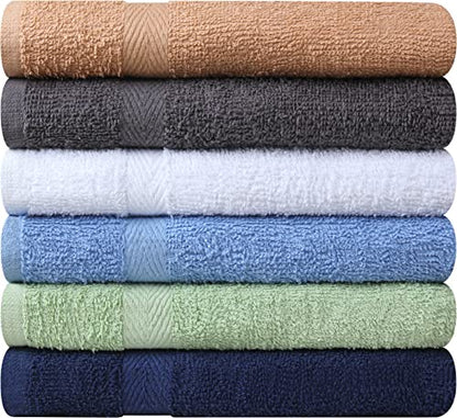 Towel and Linen Mart 100% Cotton 6 Pack Bath Towel Set, Quick Dry, Super Absorbent, Light Weight, Soft, (27 x 54 Pack of 6) Beige, White, Grey, Sky Blue, SAGE Green, Navy - color: Beige , White , Grey , Sky Blue , Sage Green , Navy, size: 27 x 54 6 pack