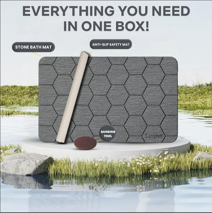 Stone Bath Mat - Premium Instant Absorption Natural Diatomaceous Earth Shower Mat 24"x16", Anti-Mold - Non-Slip Design, Ultra-Fast Drying Bathroom Floor Mat with Honeycomb Pattern, Gray