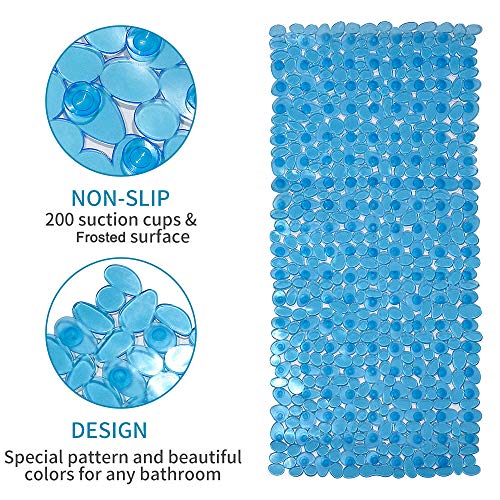 SONGZIMING Pebble Bath Mat for Bathtub to Anti Slip Bathtub Mat in Shower with 16 Inches by 35 Inches (Clear Blue) - color: Clear Blue