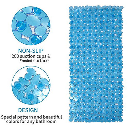SONGZIMING Pebble Bath Mat for Bathtub to Anti Slip Bathtub Mat in Shower with 16 Inches by 35 Inches (Clear Blue) - color: Clear Blue