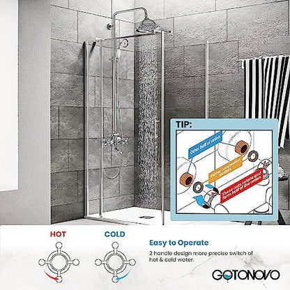 gotonovo Exposed Shower System with Spout,Polished Chrome,No Shower Shelf | Brass Shower Faucet Set,8’’ Rain Head with Handheld Spray,Swivel Tub Spout,2 Cross Handle,6’’ Hole Distance,Adjustable Height - color: Chrome