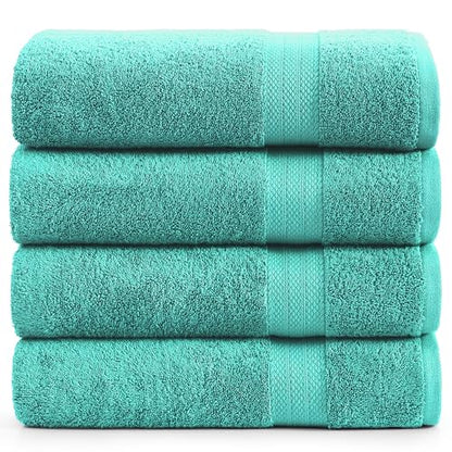 LANE LINEN Bathroom Towels Set (4 Pack)- 100% Cotton Luxury Bath Towels for Bathroom, Soft Shower Towels, Quick Dry Turkish Bath Towels, Super Absorbent Hotel Quality Bath Towel Set (28"x 54")- Teal | Set Of Towels - Dobby Border Accent, OEKO-TEX Certifie