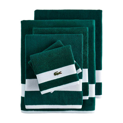 Lacoste Sport Stripe 6-Piece Luxury Cotton Towel Set – Made with 100% Soft Supima Cotton, Absorbent & Quick-Drying, Includes 2 Bath Towels, 2 Hand Towels, 2 Washcloths, Croc Green - color: Croc Green