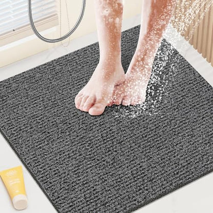 Shower Mat Bathtub Mat Non-Slip,24x24 inch, Soft Tub Mat with Drain,PVC Loofah Bath (Phthalate Free) for Tub and Bathroom,Quick Drying, Black - color: Black, size: 21" x 21" (Rectangular)