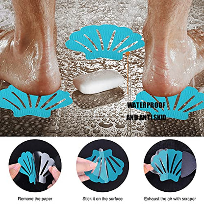 Secopad Non-Slip Bathtub Stickers, 24 PCS Shell Safety Bathroom Tubs Showers Treads Adhesive Decals Scraper (Blue) - color: Blue