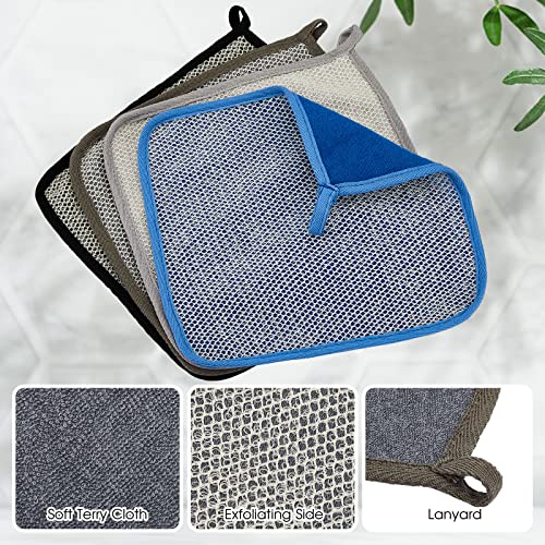 Juexica 8 Pcs Exfoliating Washcloth Men Wash Face Cloth Rustic Dual Sided Bath Washcloth 9.8 x 9.8'' Facial Scrubber Men Exfoliating Shower Towel for Body and Face (Mesh Pattern,Dark Color Series)