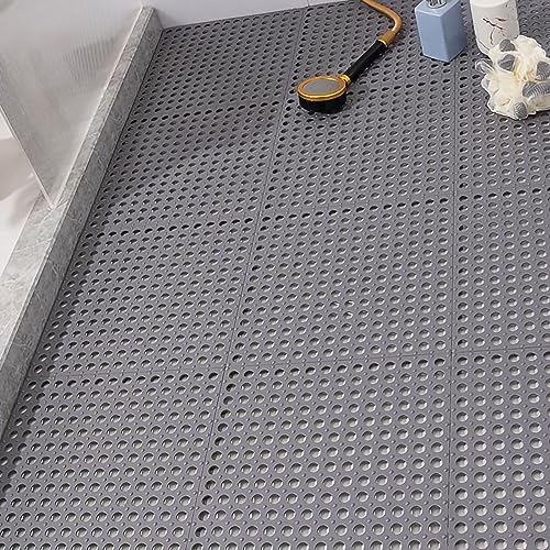Tyenaza 10Pcs Bath Tub Shower Mat, Suction Cup Floor Mats Anti Slip Plastic Mosaic Bath Mat Tub Bathroom Mats for Kitchen Bathroom (Grey) - color: Grey