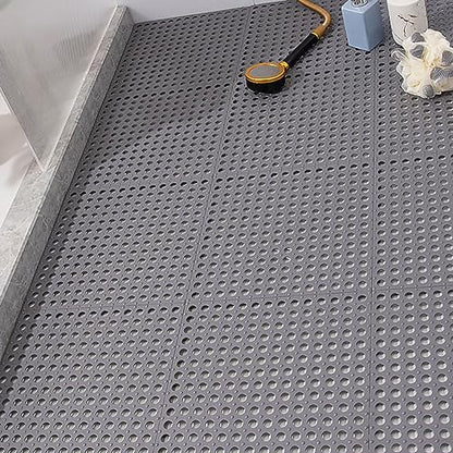 Tyenaza 10Pcs Bath Tub Shower Mat, Suction Cup Floor Mats Anti Slip Plastic Mosaic Bath Mat Tub Bathroom Mats for Kitchen Bathroom (Grey) - color: Grey