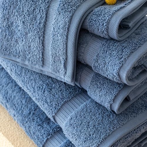 SALBAKOS 100% Turkish Cotton Bathroom Towel Set of 6-Piece, Blue | 630 Gsm Thick Super Soft Highly Absorbent 2 Bath + 2 Hand + 2 Washcloth Towels Sets, Giftable, Hotel Quality, Made in Turkey - color: Blue, size: 6 Piece Towel Set