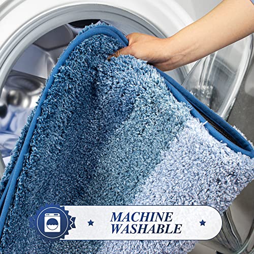 Walensee Bath Rug - Non Slip, Soft Microfiber Shaggy Mat (20 x 32, Ombre Blue) Water Absorbent, Machine Washable, Thick Plush Shower Mat - color: Ombre Blue, size: 20" x 32" Rectangular