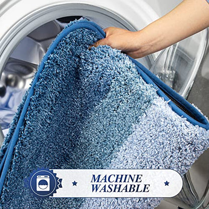 Walensee Bathroom Contour Rug (20 x 24, Ombre Blue) Non-Slip Water Absorbent Soft Microfiber Shaggy Bath Mat - Machine Washable U Shape Toilet Rug - color: Ombre Blue, size: 20" x 24" Contour