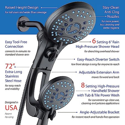 AquaCare 50-mode High Pressure Shower Head Combo with Arm & Dual Power Wash | Hygienic Jets, 2-mode Handheld Power Wash for Tub, Tile & Pets, Long 6 ft. Stainless Steel Hose, Extra Wall Bracket / Bronze - color: Oil Rubbed Bronze, style: 2.5 Gallons Per M