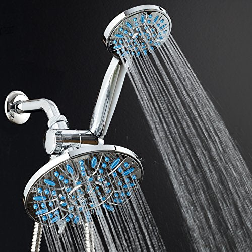 Antimicrobial/Anti-Clog High-Pressure 30-setting Rainfall Shower Combo by AquaDance with Microban Nozzle Protection from Growth of Mold Mildew & Bacteria for Stronger Shower! Wave Blue | Enjoy More Power & Better Shower Hygiene with Lifetime Antimicribial