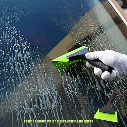 FOSHIO Small Squeegee with 5 Inch Green Rubber Blade Mini Wiper Window Tinting Tools for Mirror Glass Window Cleaner with Non-Slip Handle, 2 Pack - color: With 2 Pack Green