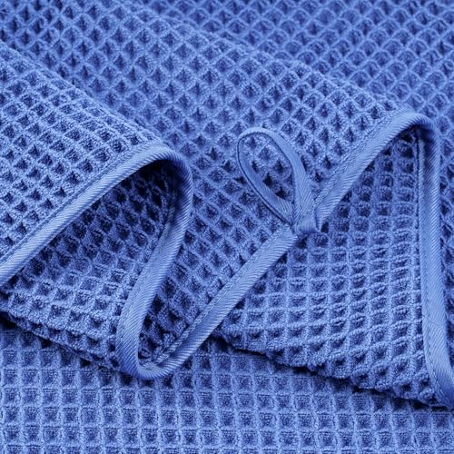 POLYTE 430 GSM Poly Blend Microfiber Waffle Bath Sheet XL Set, 35x70 in | 2 Pack, Oversize, Lint Free, Quick Dry - color: Royal Blue, size: 35 x 70 in